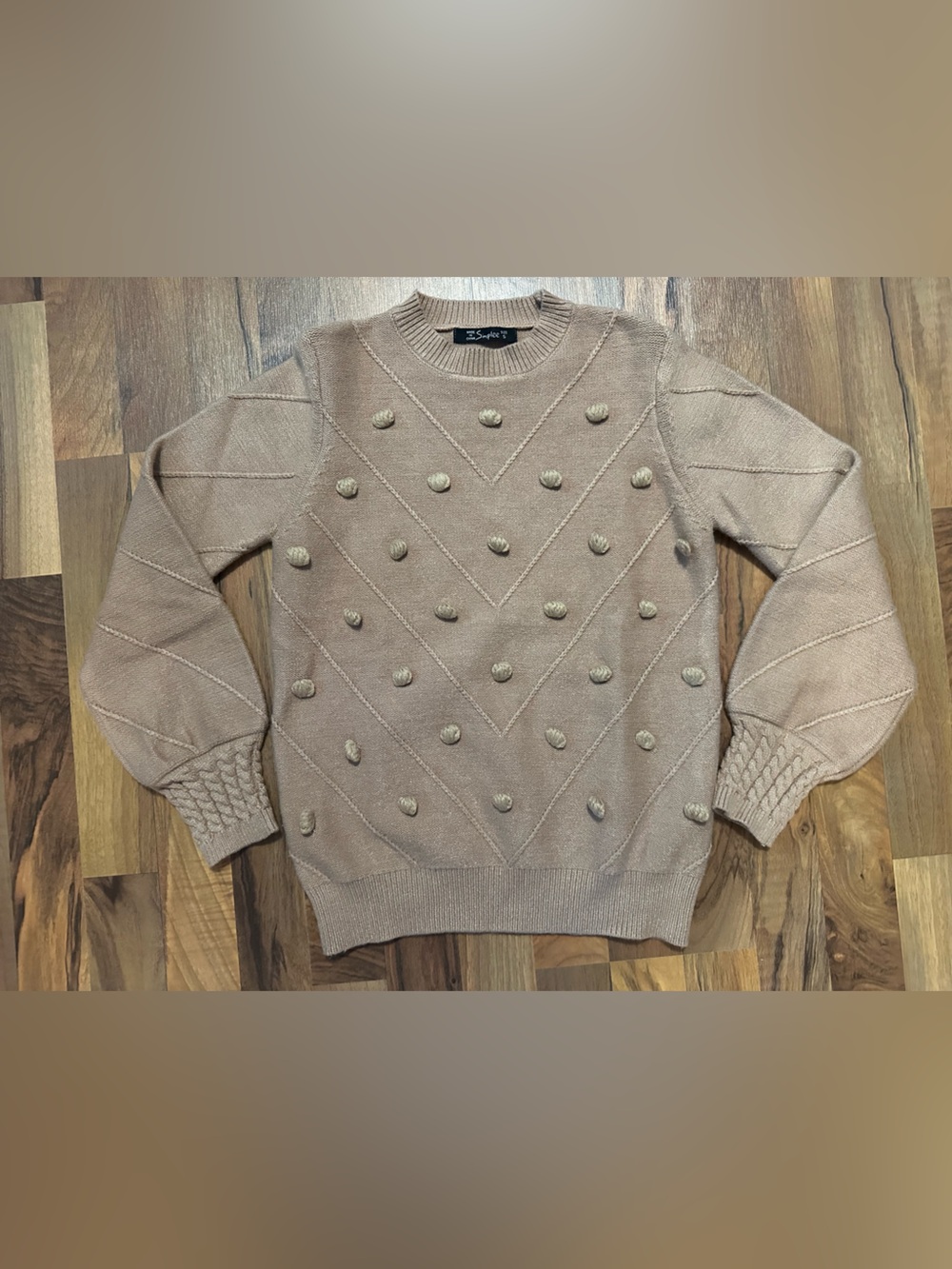 Textured Simplee Bubble Knit Crewneck Sweater - Beige